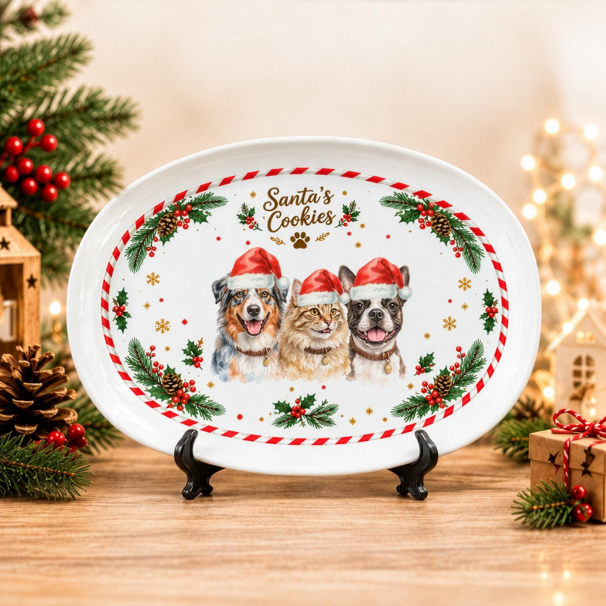 Custom Pet Christmas Plate, Personalized 13.9×9.96in Melamine For