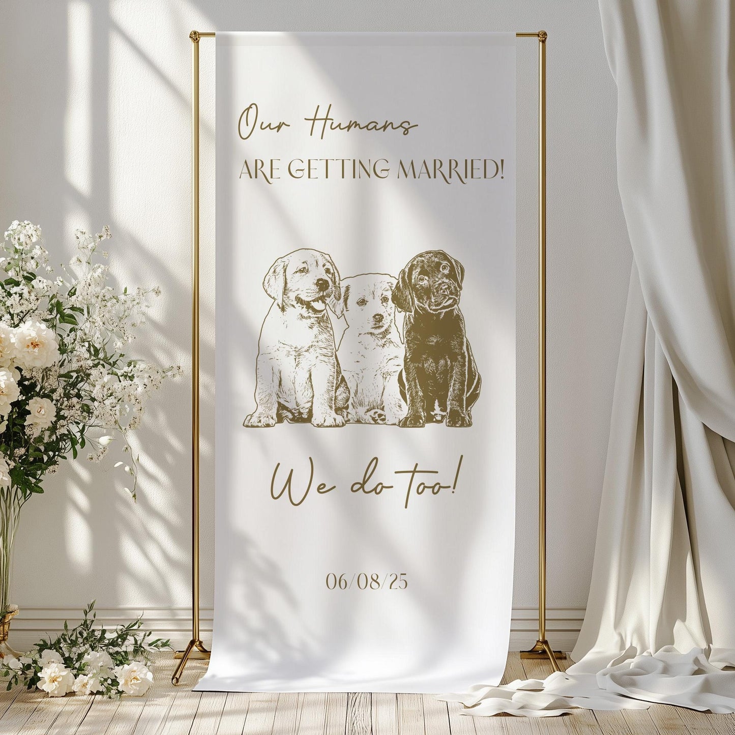 Custom Dog Welcome Sign, Personalized Fabric Wedding Sign, Custom wedding banner, Custom dog Wedding Sign,Dog Wedding Signage, minimal sign