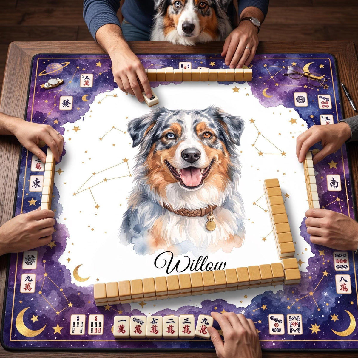Custom Pet Mahjong Mat, Photo Watercolor Portrait, 33" Square Bag