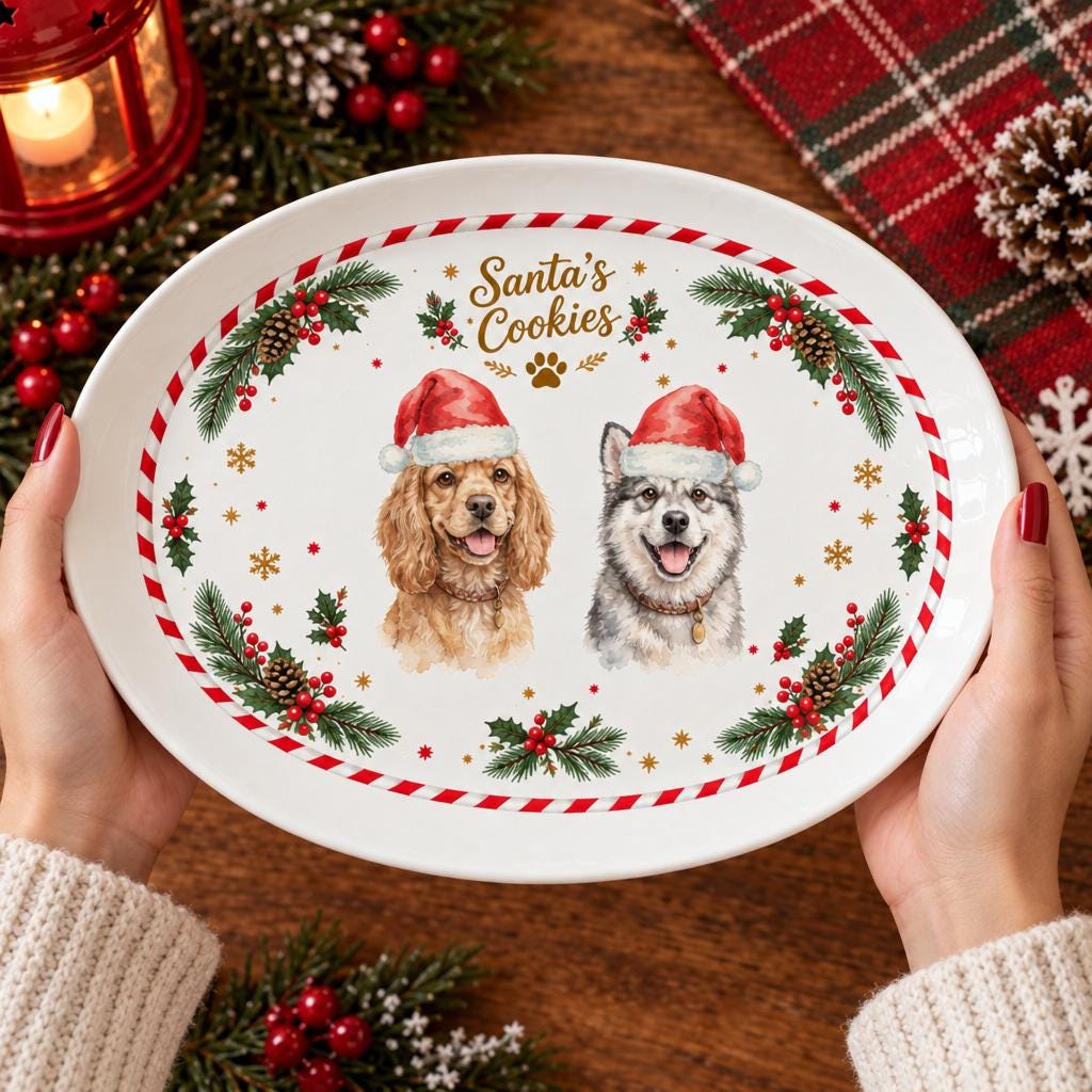 Custom Pet Christmas Plate, Personalized 13.9×9.96in Melamine For