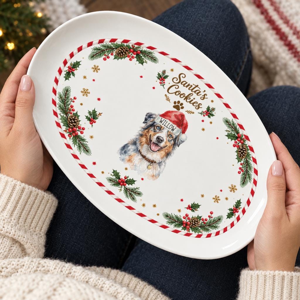 Custom Pet Christmas Plate, Personalized 13.9×9.96in Melamine For