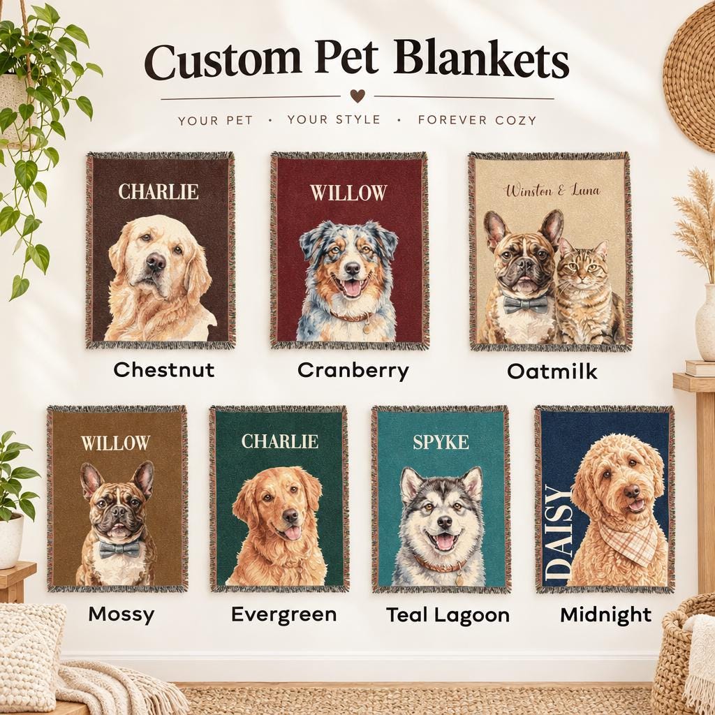 custom pet photo blanket, Personalized Woven Cotton Pet Portrait