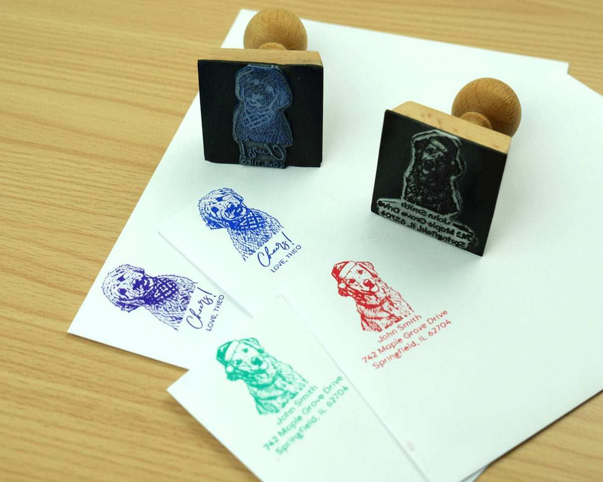 Custom Pet Christmas Stamp 2" X 2" Pet Portrait Wood Handle Stamp