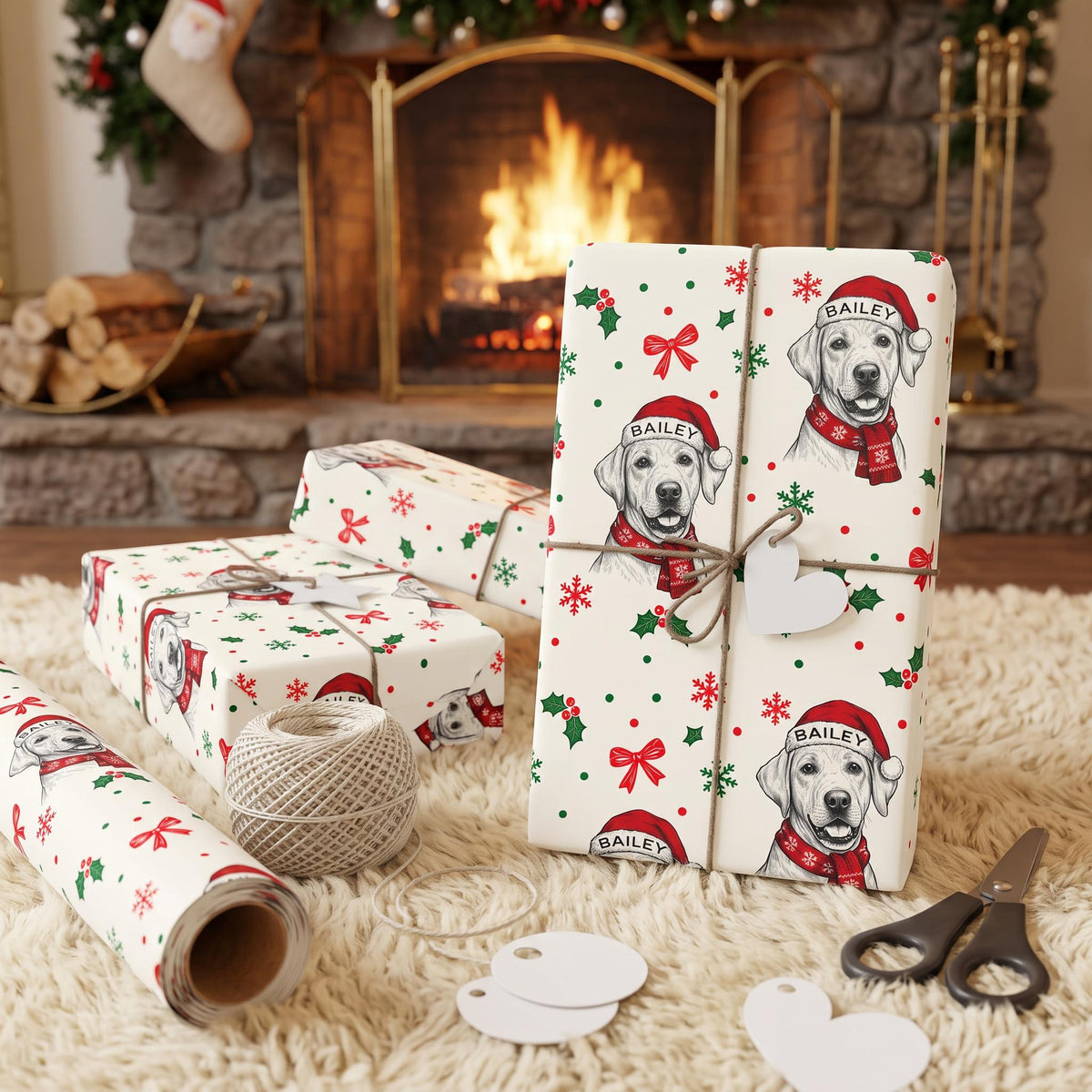 Custom Pet Wrapping Paper Personalized Christmas Wrap 30x72 Matte