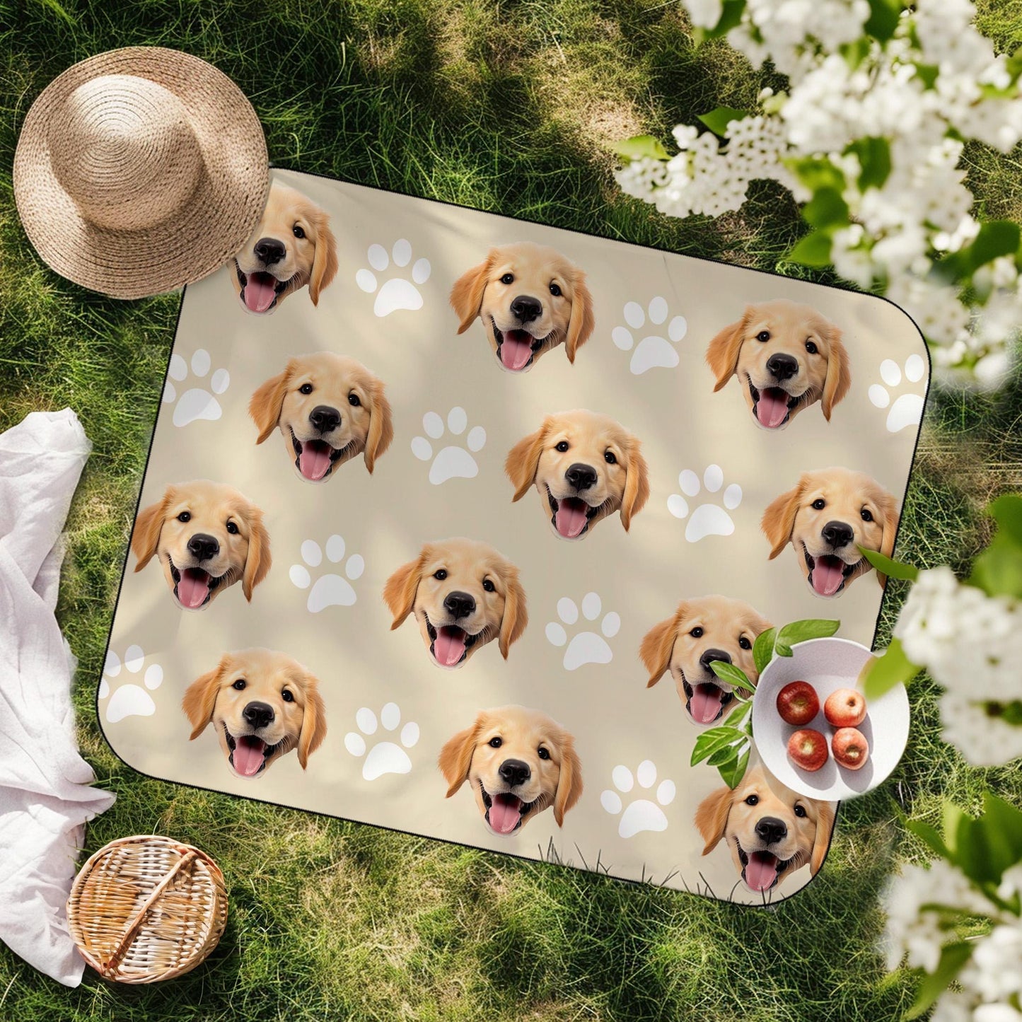 Custom pet picnic blanket,  Personalized dog picnic blanket with strap, Waterproof picnic blanket, Dog Lover gift, Outdoor Camping Mat