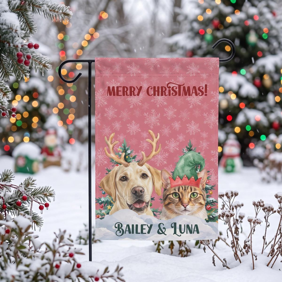 Custom Pet Garden Flag, Watercolor Photo Double-Sided Print 12x18