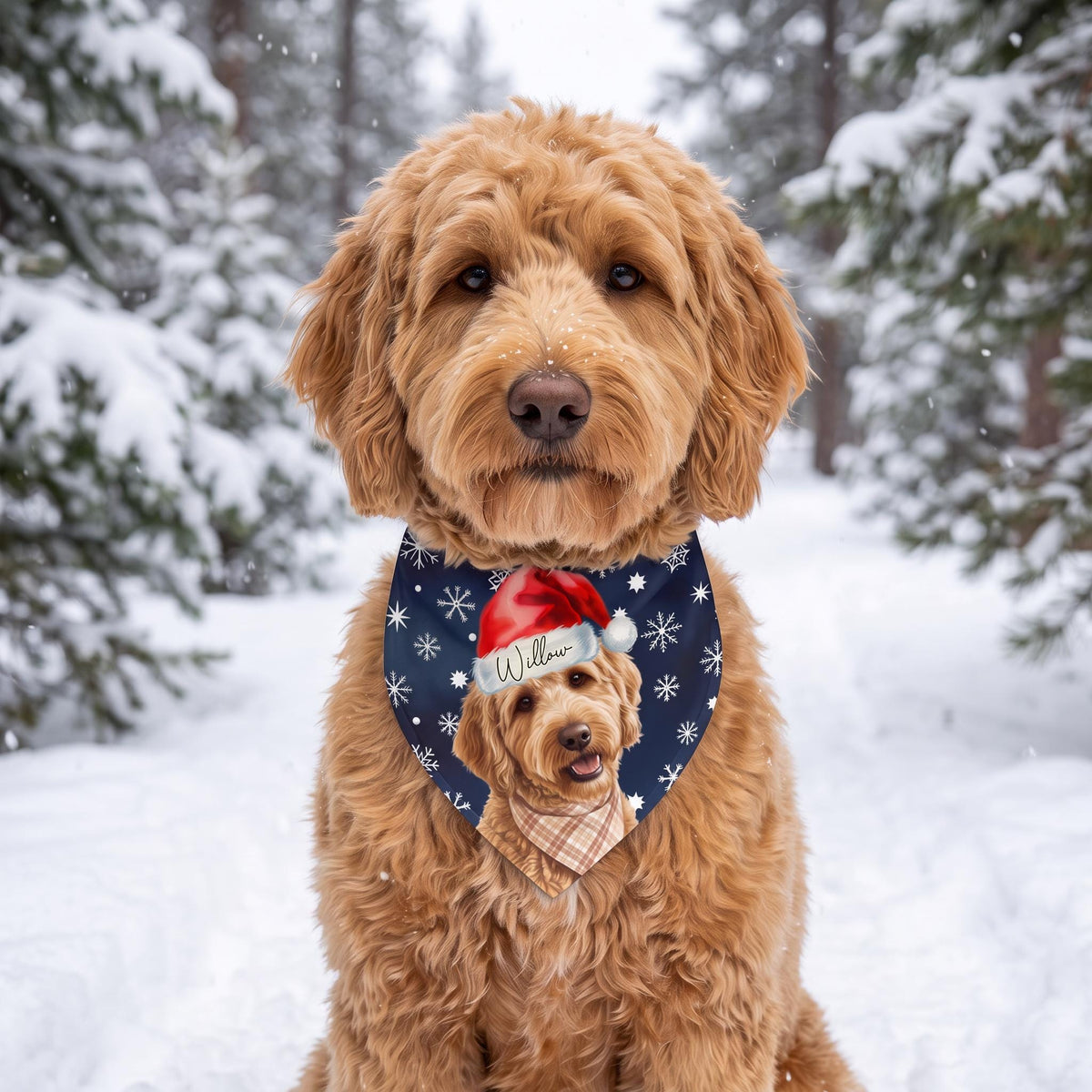 Custom Dog Face Bandana, Personalized Christmas Pet Photo-Snowflake