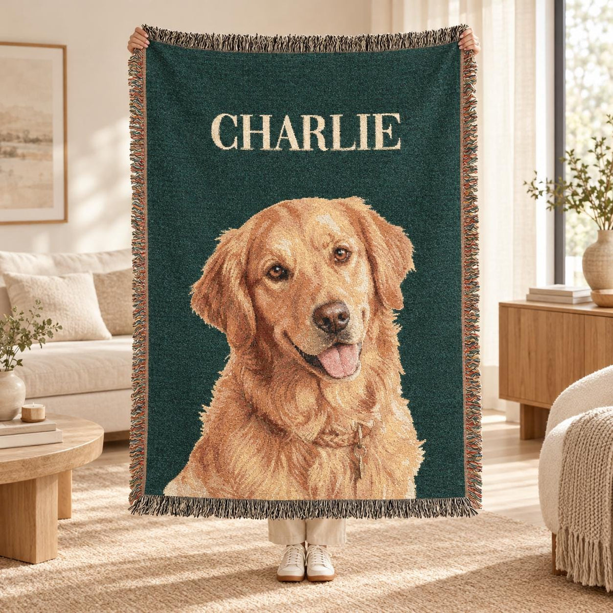 Custom Pet Photo Blanket, Woven Cotton Throw 50x60, Memorial Gift