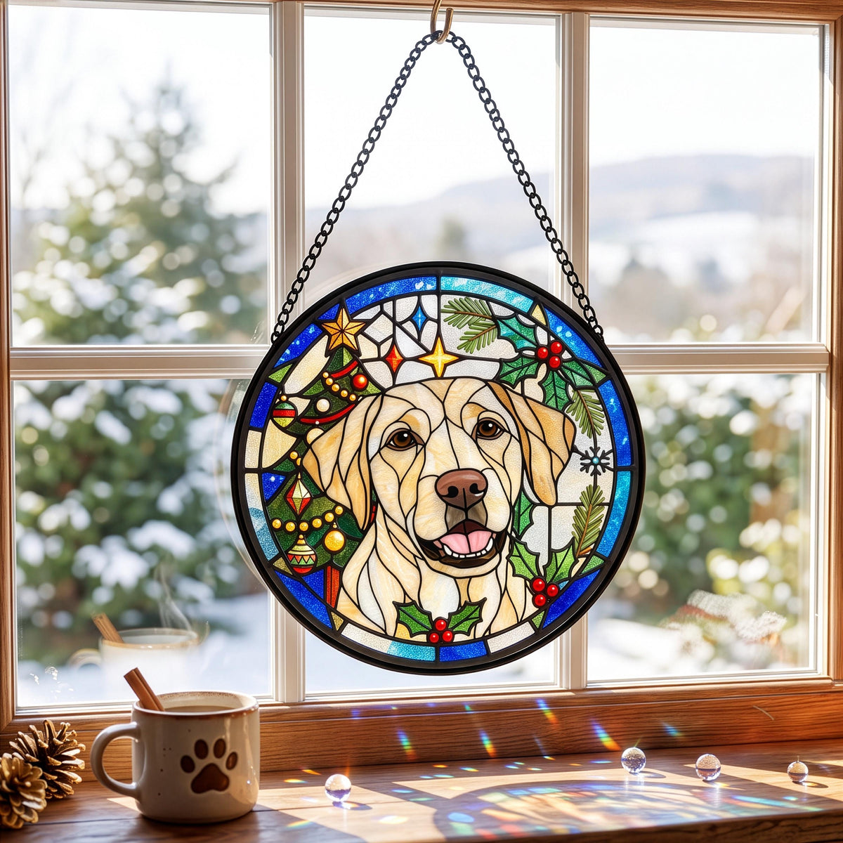 Custom Pet Portrait Suncatcher, Personalized Stained Glass 11.8" L