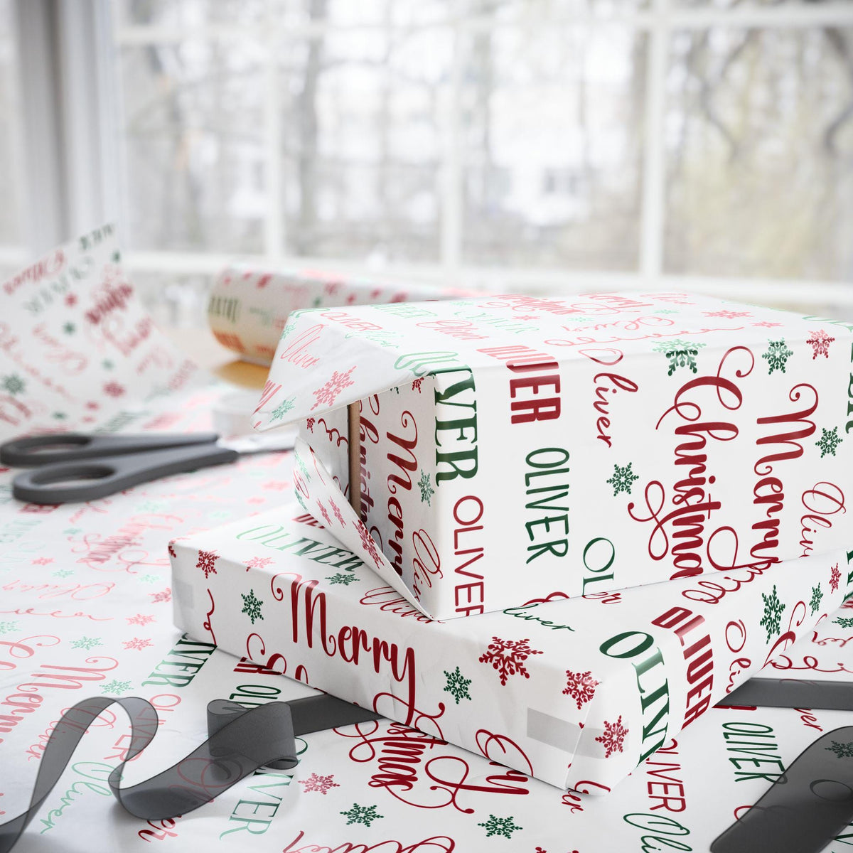 Personalized Name Wrapping Paper, Collage Designs, 30x72In Matte.