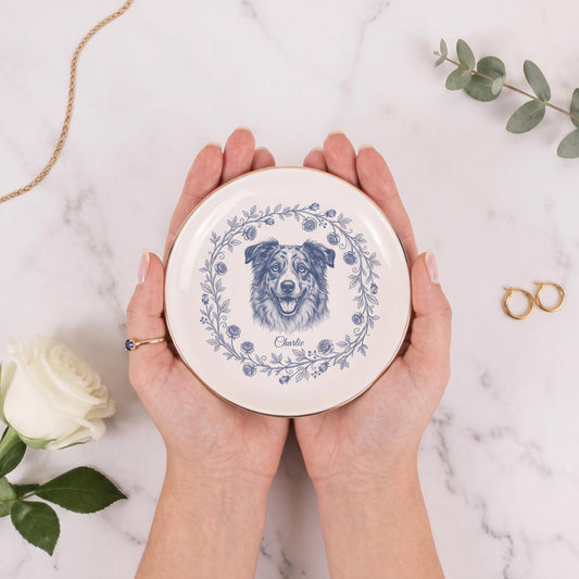 custom pet jewelry dish, Toile Dog Photo Ceramic Ring Dish Deluxe