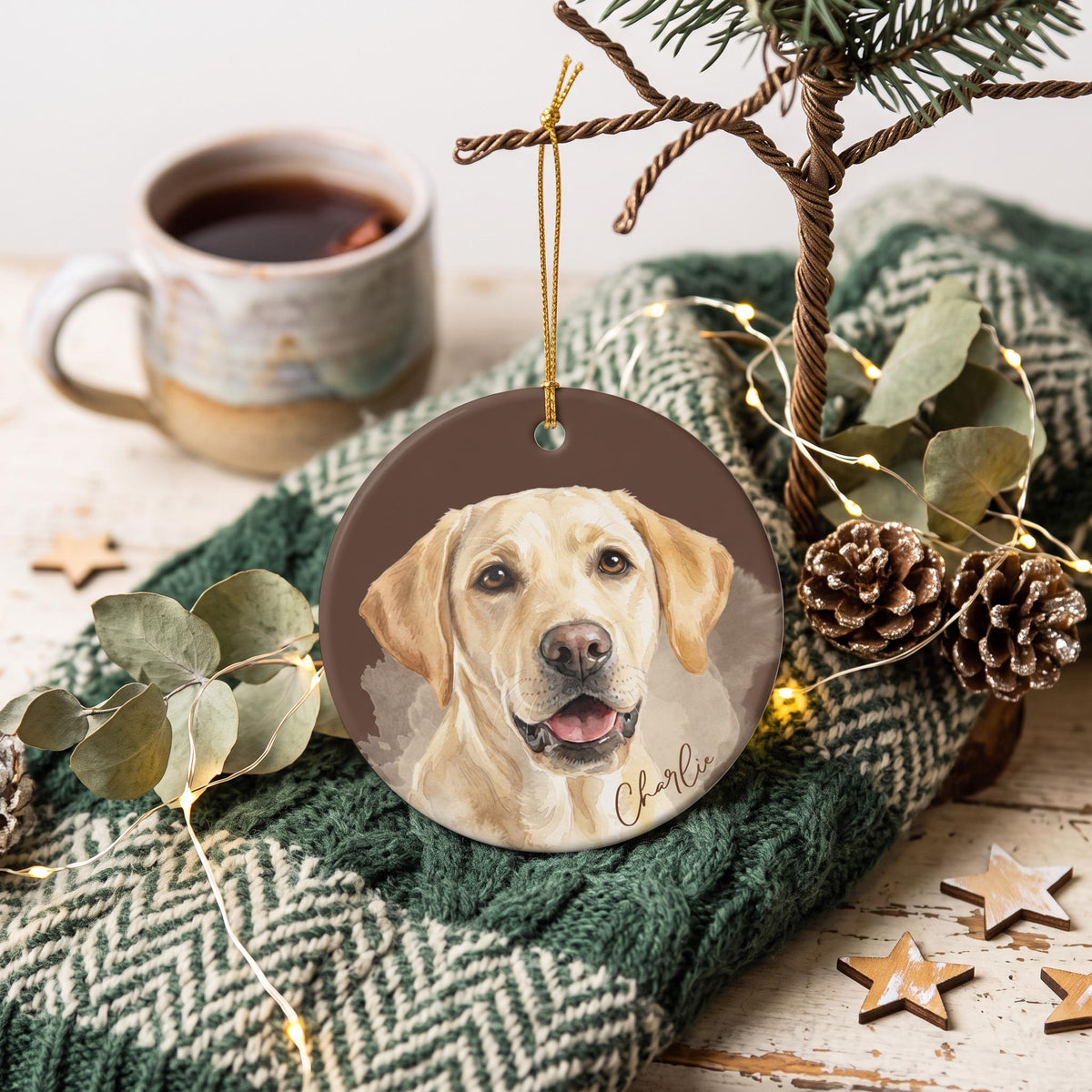 Custom Pet Ornament Ceramic Watercolor Pic Keepsake, Personalized