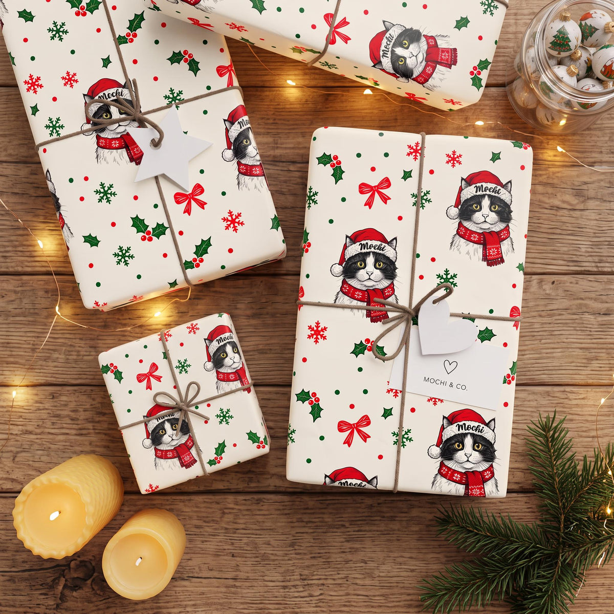 Custom Pet Wrapping Paper, Personalized Dog & Cat Christmas 30x72