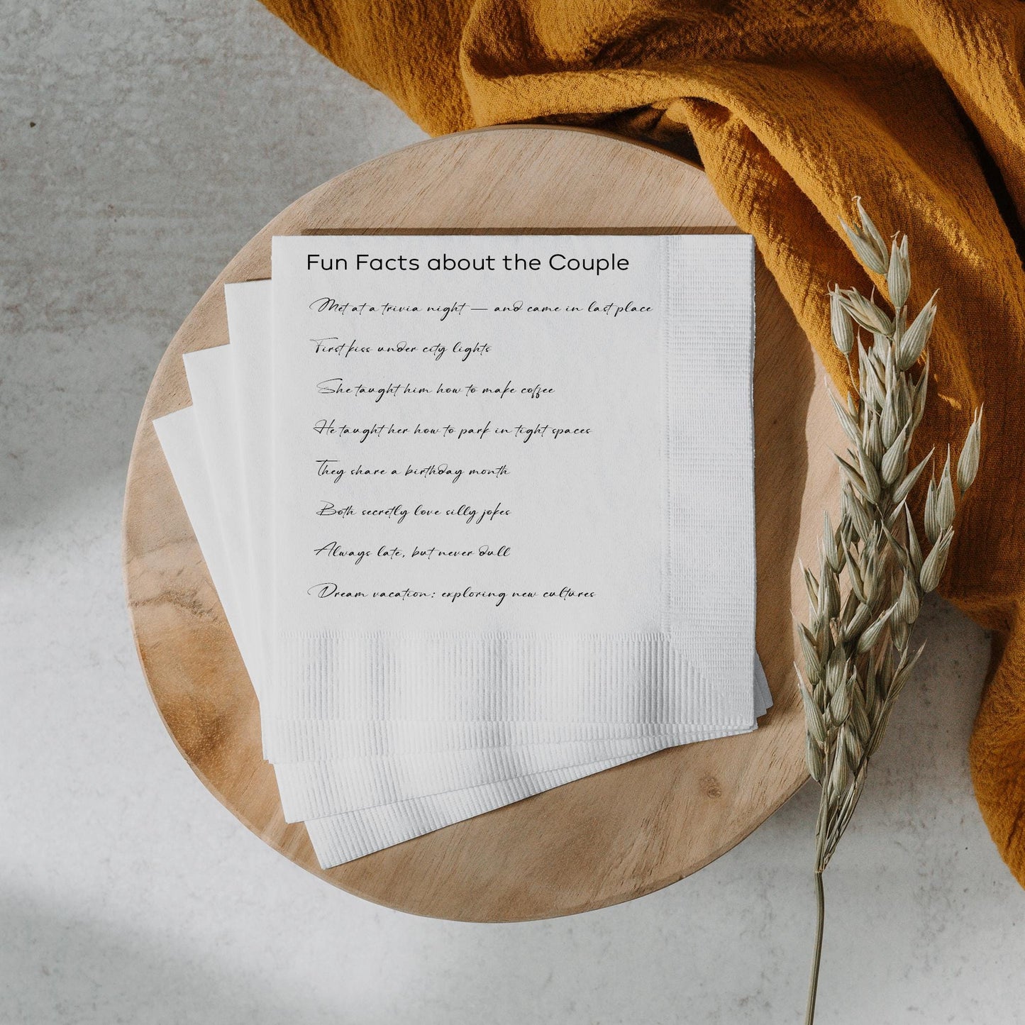 Trivia Fun Facts Custom Bar Napkins for Wedding, Birthdays, Party