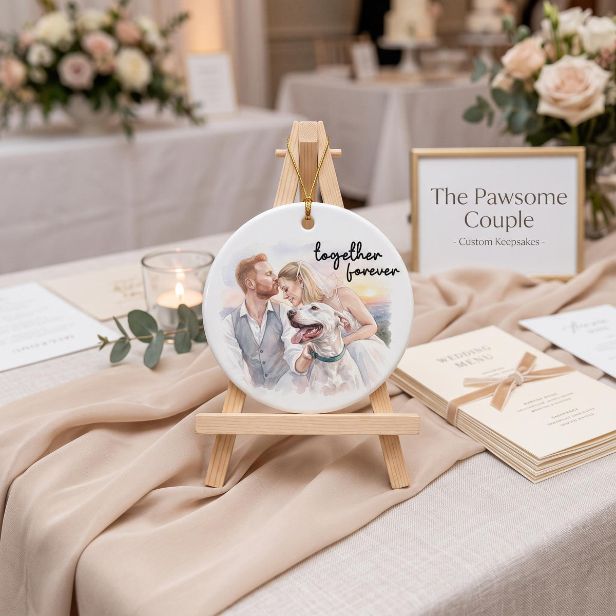 Custom Photo Ornament, Personalized Watercolor Engagement PetGift