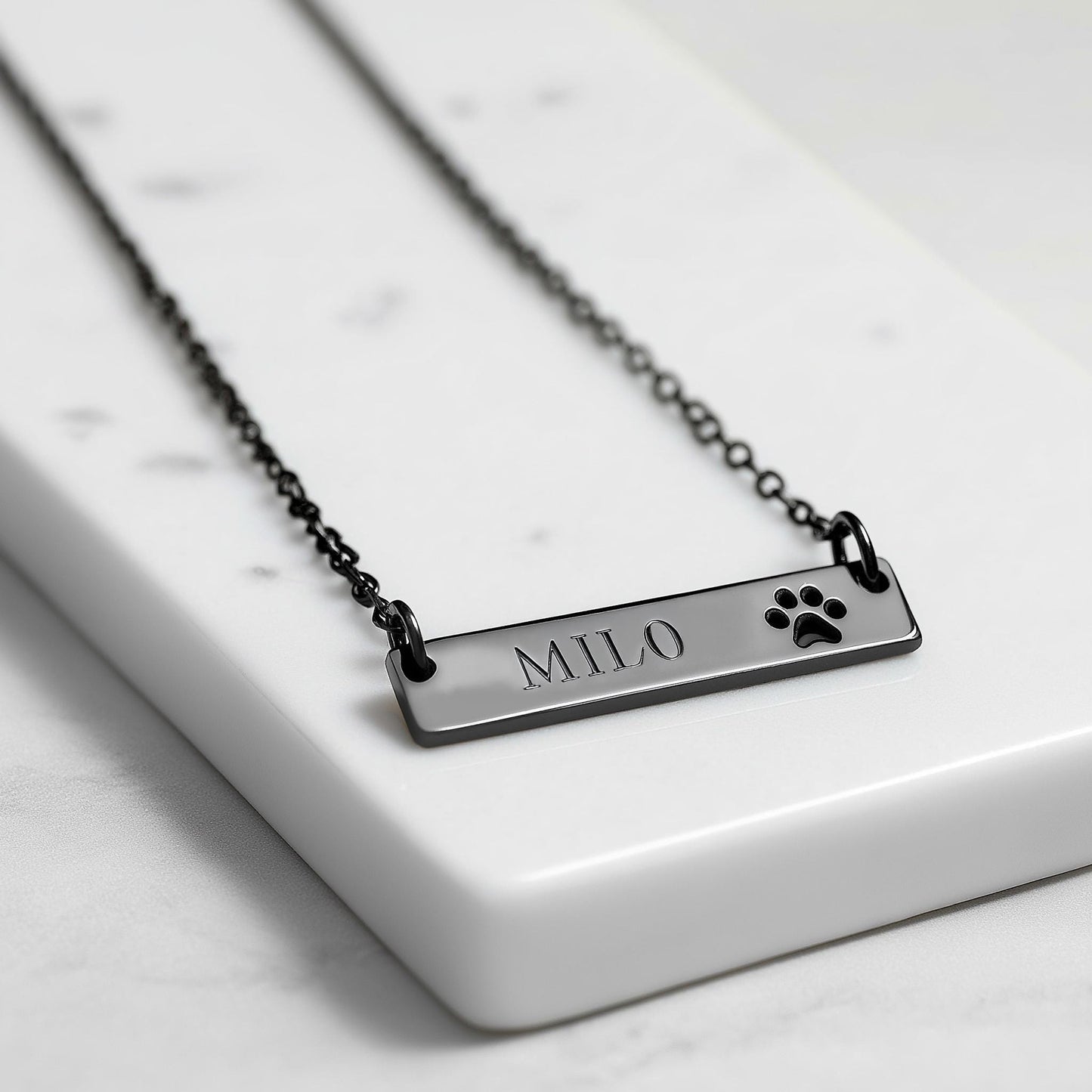 Custom Engraved Paw Bar Necklace with name, 18k Gold Personalized Minimalist Bar Necklace, Horizontal Bar Necklace, Dog Paw Print Necklace