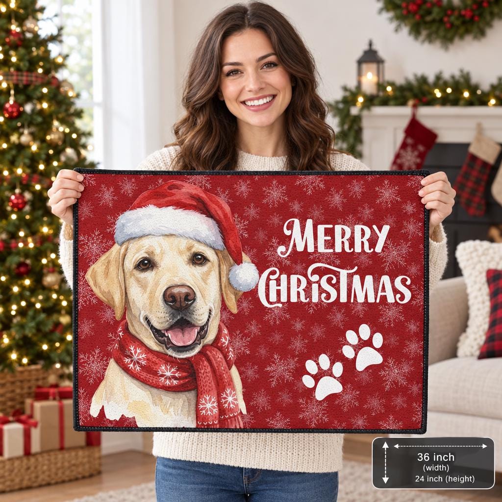 Custom Pet Doormat, Watercolor Dog Portrait Holiday Welcome Mat XL
