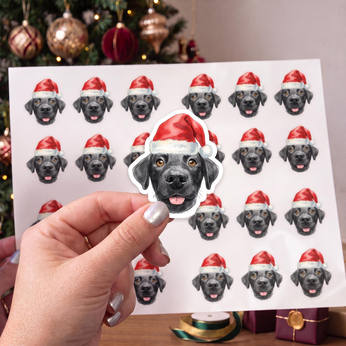 Custom dog Christmas stickers with hat, PerSonalized Christmas stickers, Cat gift tags, Custom Christmas stickers, Christmas Card Seal uve