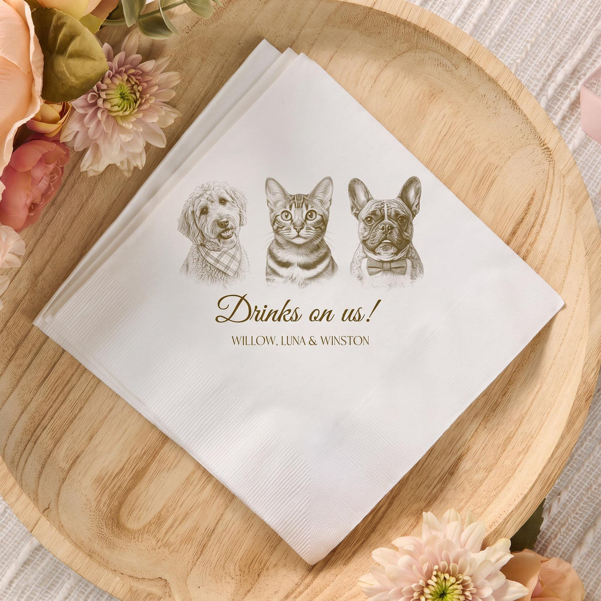 Custom pet cocktail napkins' Dog Sketch Napkins Wedding Bar Favors