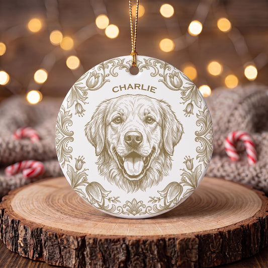 Custom Pet Portrait Ornament, Toile De Jouy Pet Photo Ornament...