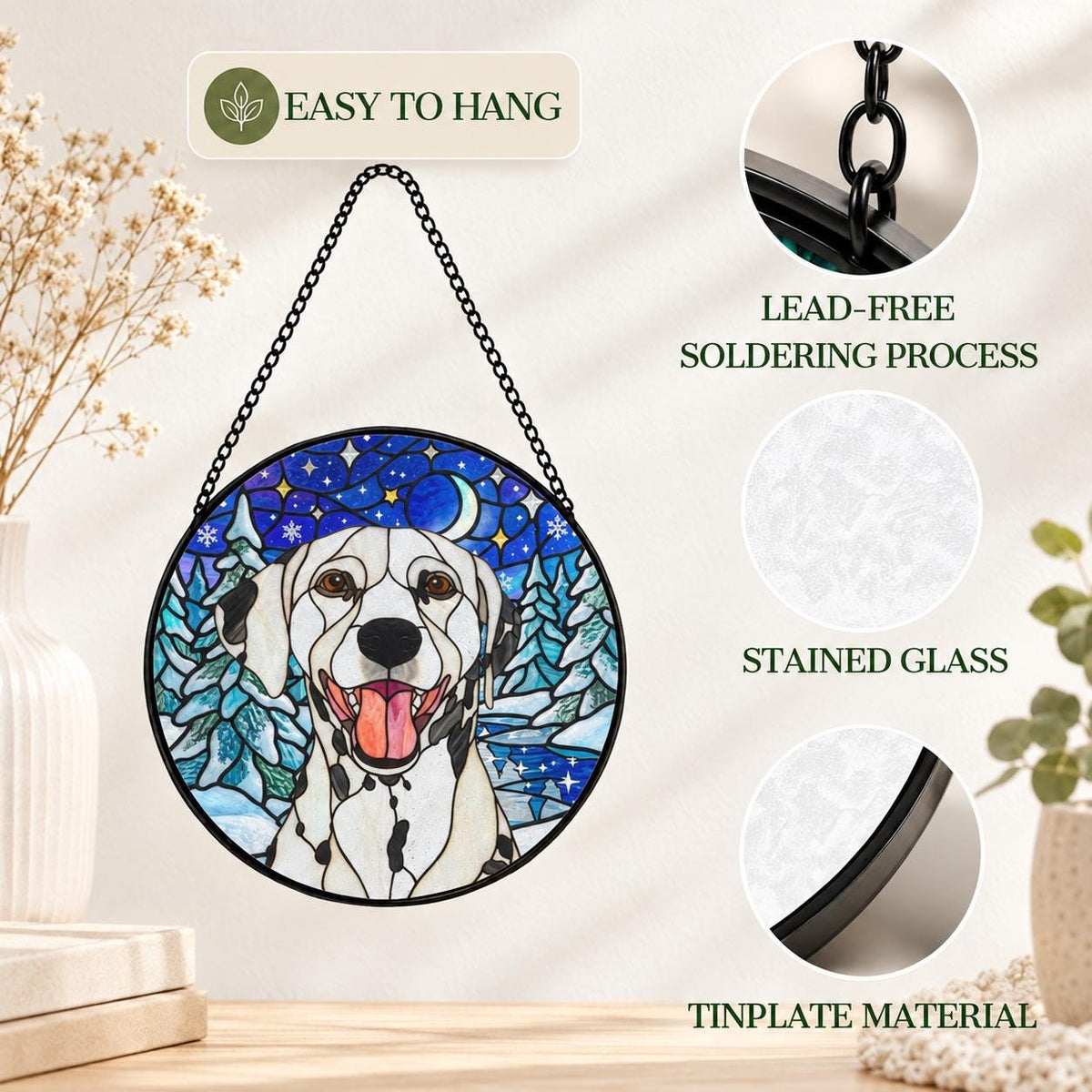 Custom Pet Portrait Suncatcher, Personalized Stained Glass 11.8" L