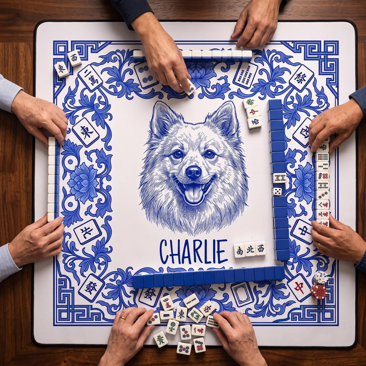 Custom Pet Mahjong Mat, Photo Watercolor Portrait, 33" Square Bag