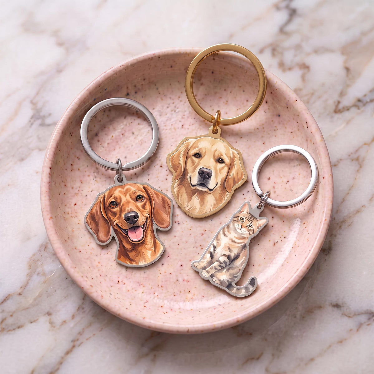 custom pet photo keychain, Stainless Steel 1" Portrait Charm Pets