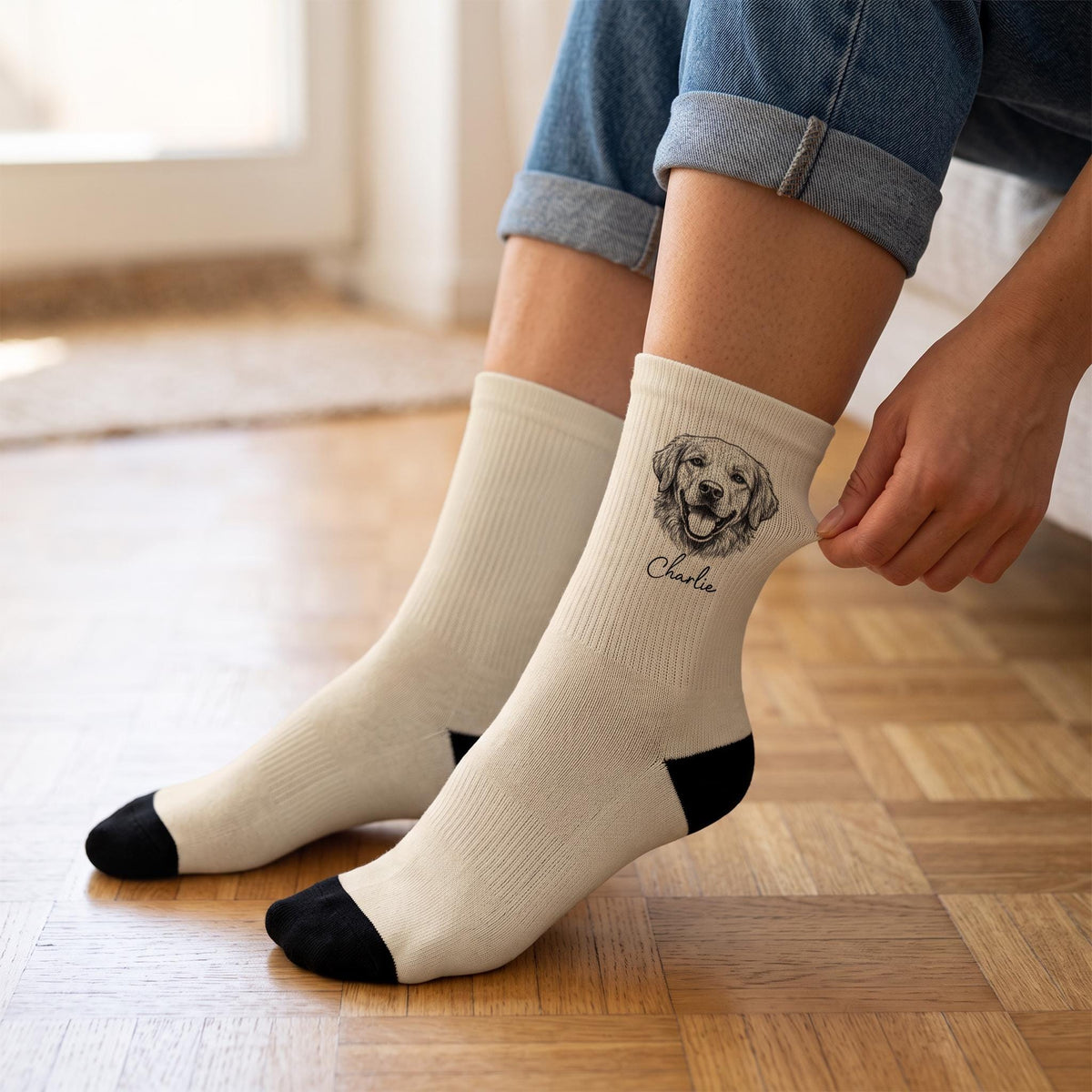 Custom Pet Socks, Personalized Photo Crew Socks, Dog Mom Gift Set