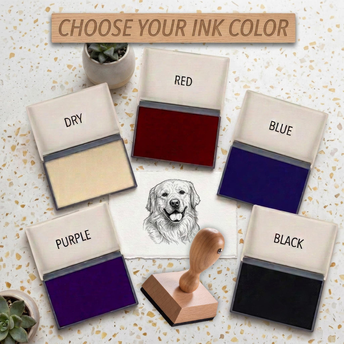 Custom Pet Christmas Stamp 2" X 2" Pet Portrait Wood Handle Stamp