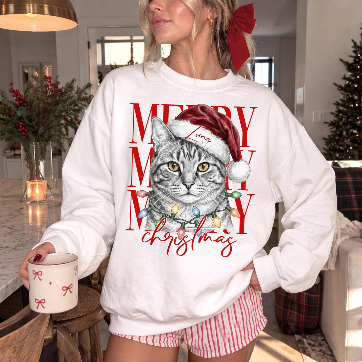 Custom Pet Christmas Sweatshirt', Personalized Photo Pet Portrait