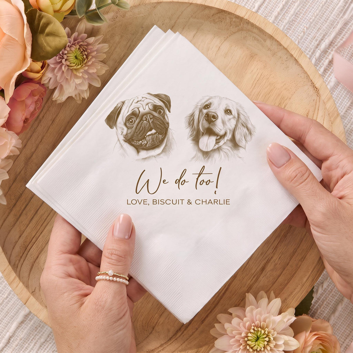 Custom pet cocktail napkins' Dog Sketch Napkins Wedding Bar Favors