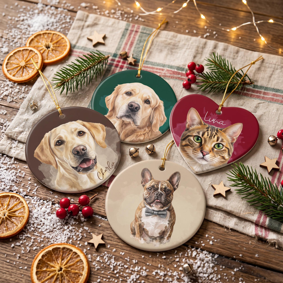 Custom Pet Ornament Ceramic Watercolor Pic Keepsake, Personalized