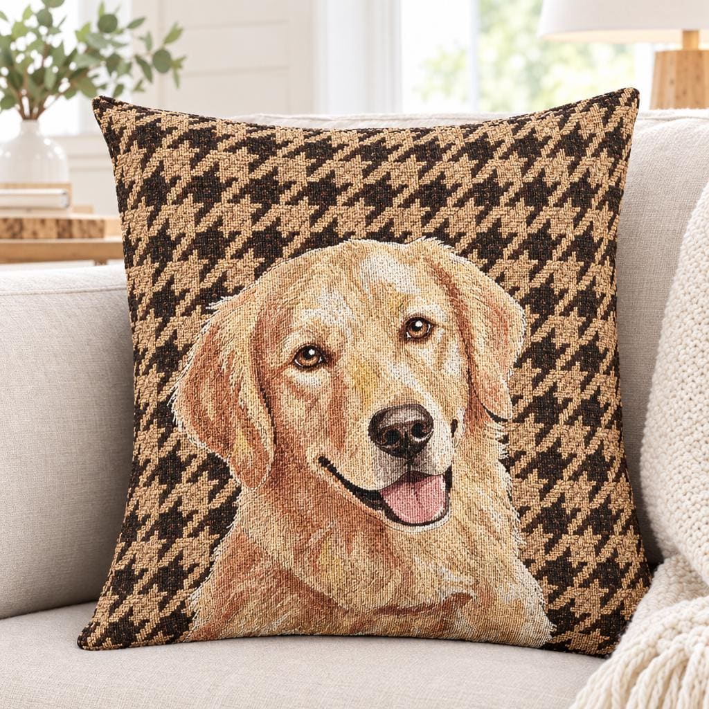 Custom Pet Photo Pillow, Woven Dog Portrait Throw 17x18 In Double