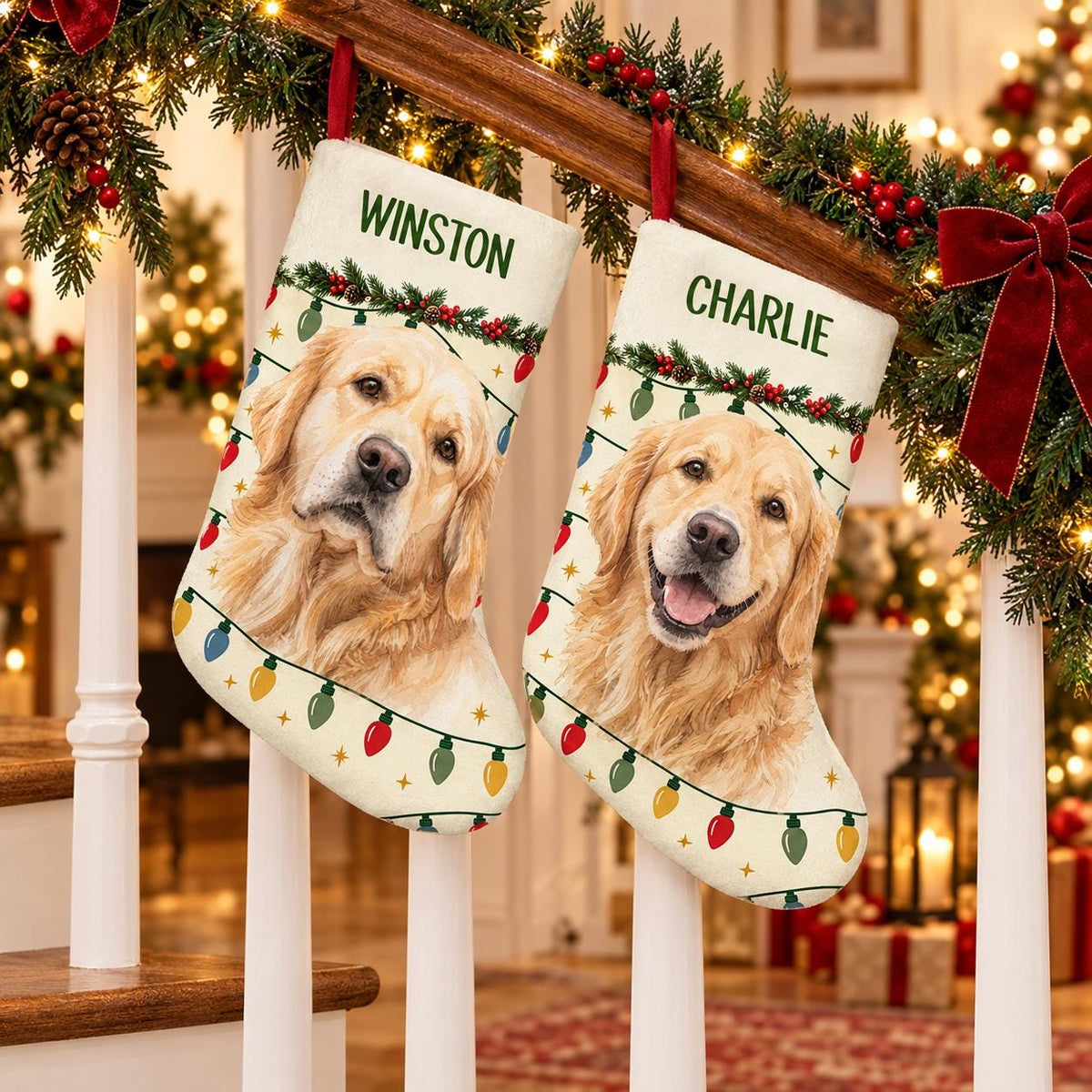 Custom Pet Photo Stocking, Personalized Dog Stocking, 18 Inch USA
