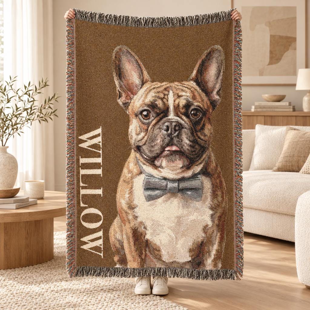 custom pet photo blanket, Personalized Woven Cotton Pet Portrait