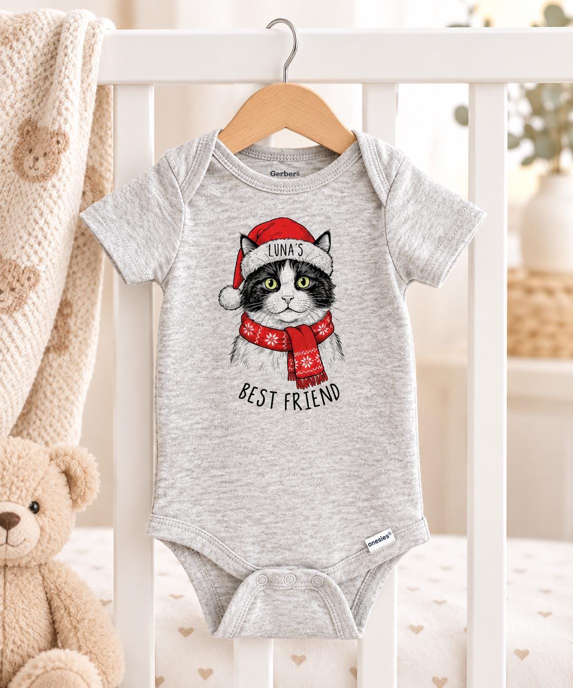 Custom Pet Photo Onesie, Baby Christmas Watercolor Pet Portraits!
