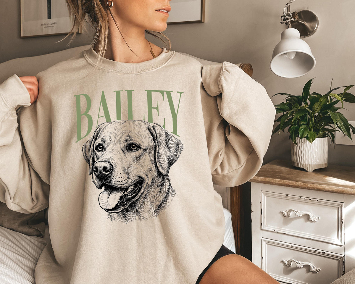 Custom Pet Portrait Sweatshirt, Vintage Photo Crewneck Gift +Name