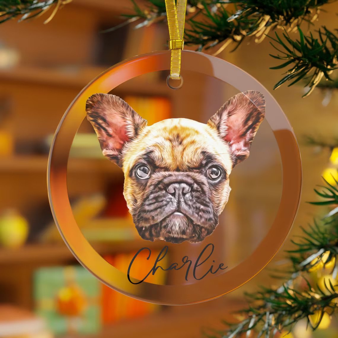 Dog Memorial Christmas Glass Ornament with Photo