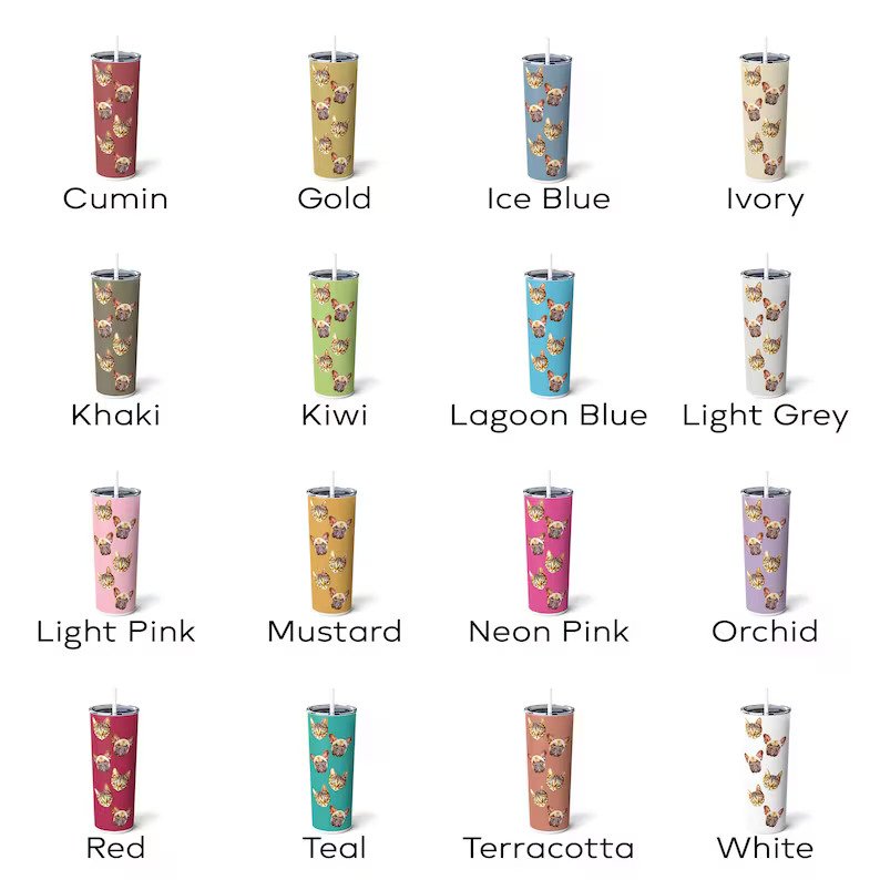 custom pet tumbler, 20oz Skinny Stainless Steel Cup With Straw XL
