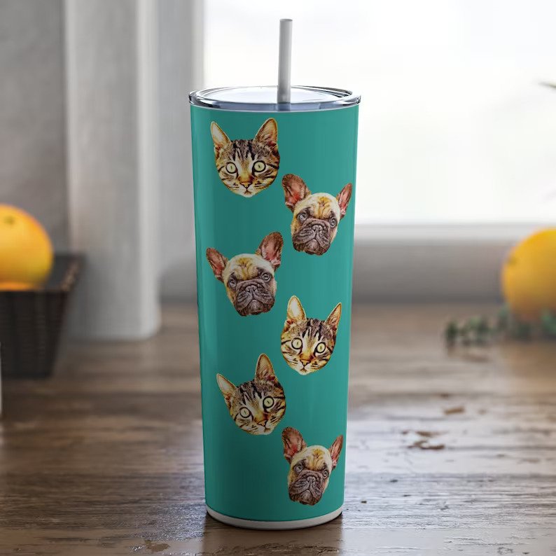 custom pet tumbler, 20oz Skinny Stainless Steel Cup With Straw XL