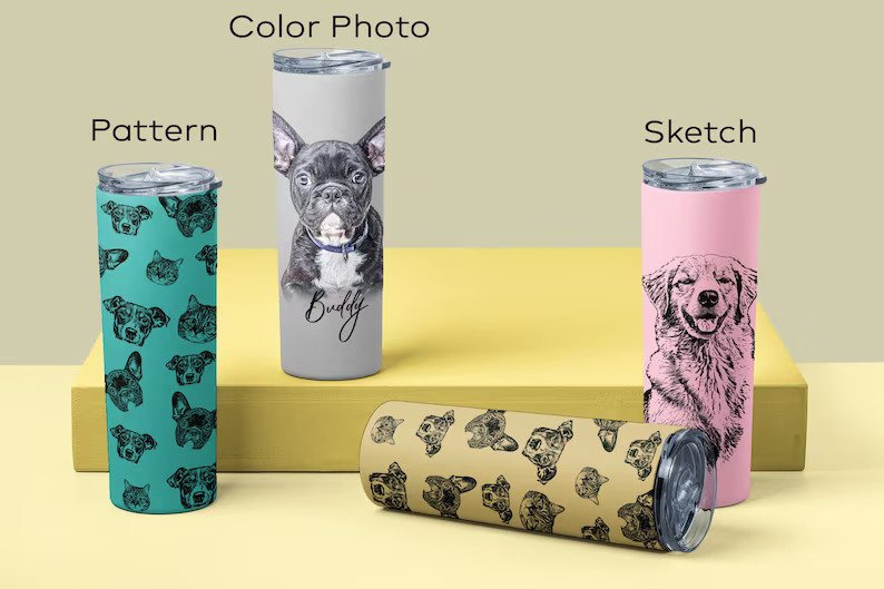 custom pet tumbler, 20oz Skinny Stainless Steel Cup With Straw XL