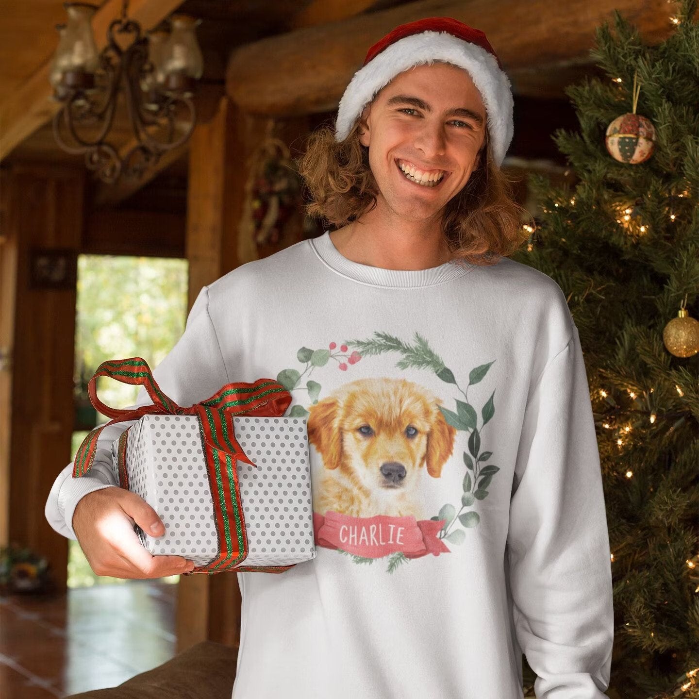 Pet Christmas sweater with wreath