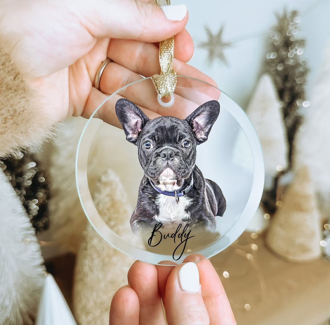 Dog Memorial Christmas Glass Ornament with Photo