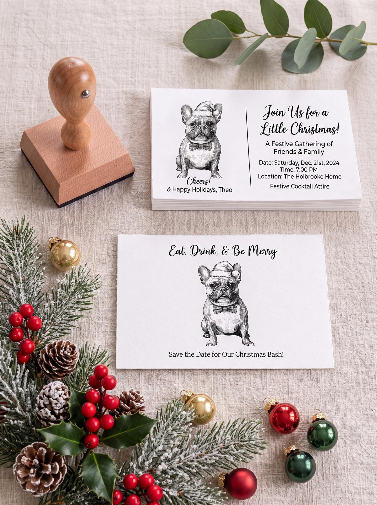 Custom Pet Stamp, Personalized Dog Portrait 2x2 Inch Santa Hat HD