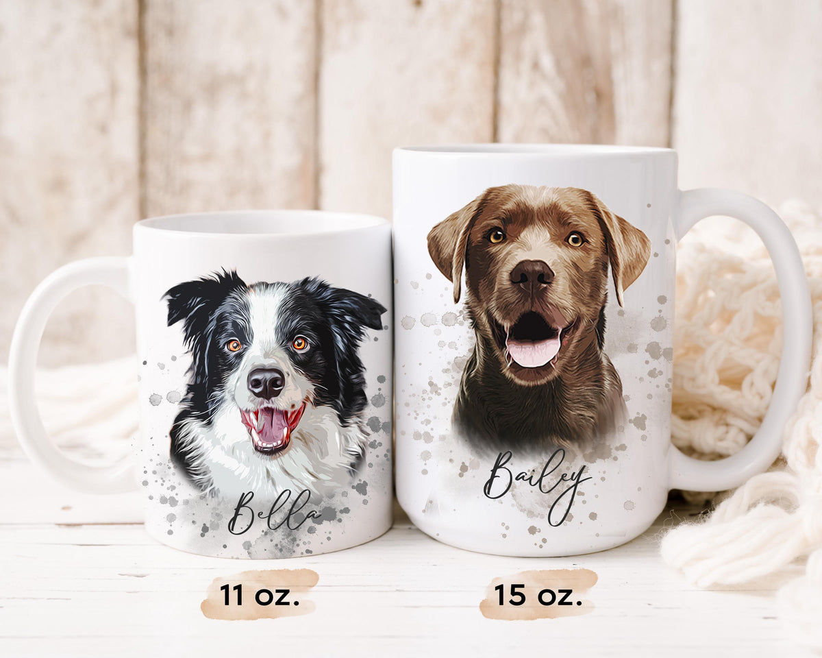 Custom Pet Portrait Mug, Watercolor Dog, 15oz XL Ceramic Mug Gift