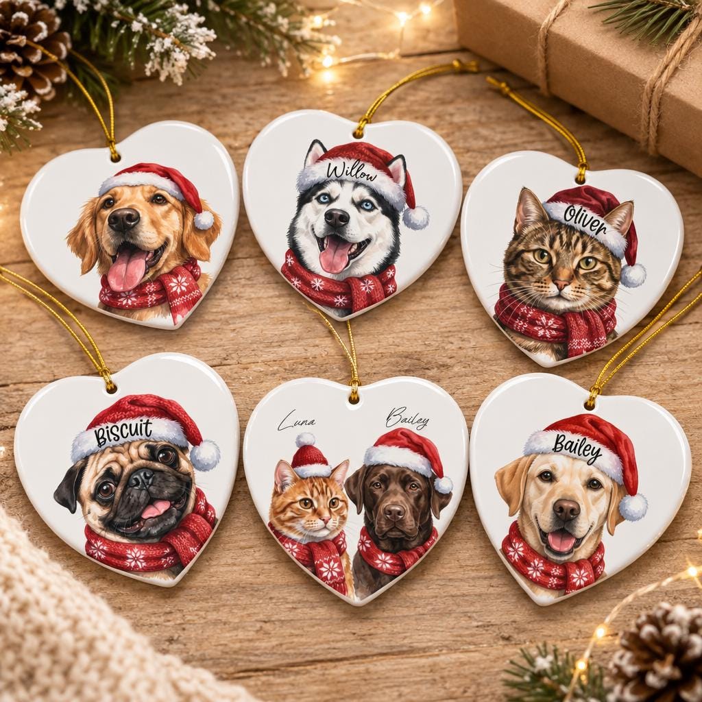 Custom Photo Pet Ornament, Ceramic Round, Personalized Gift Small