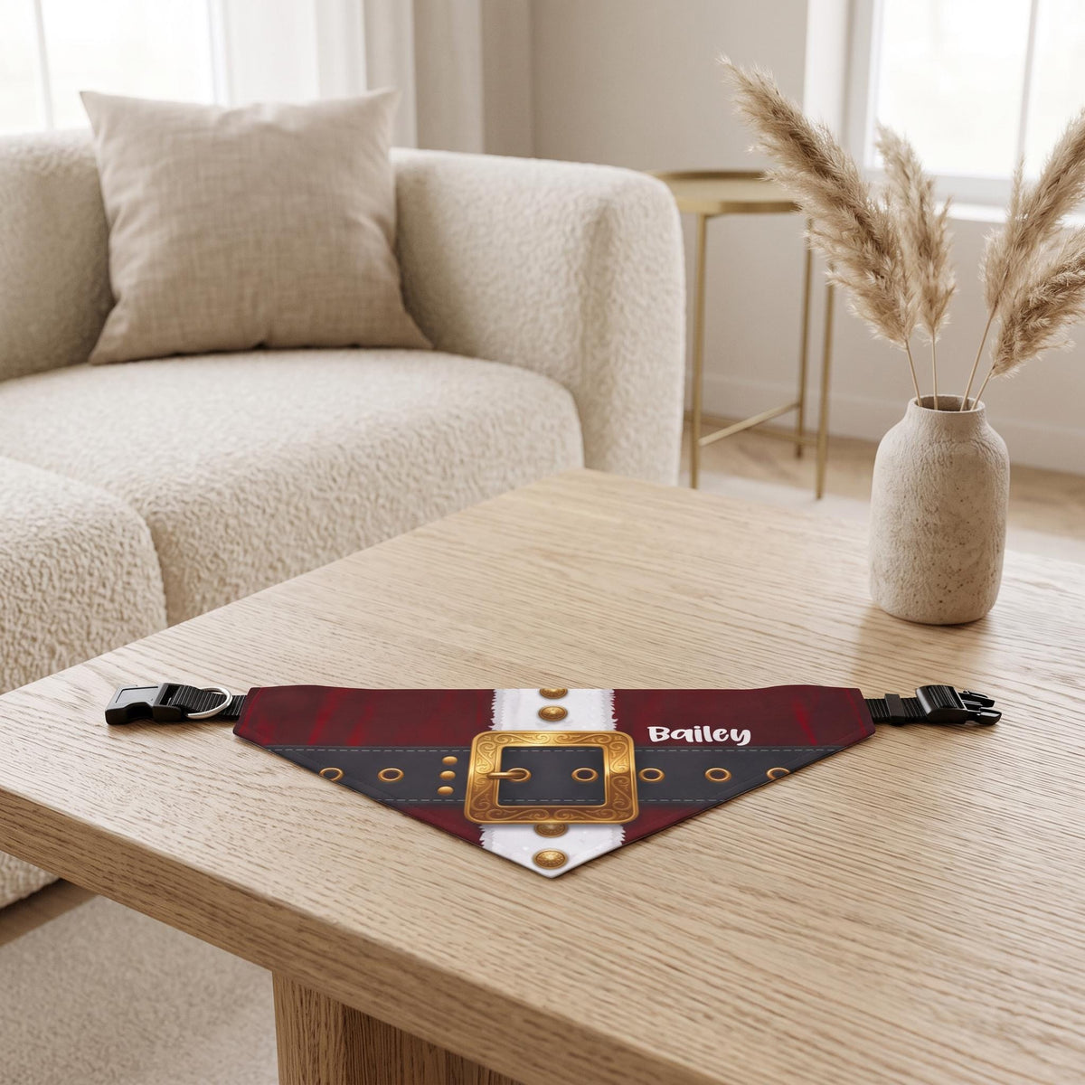 Personalized Christmas Dog Bandana', Custom Name Plaid Santa S-XL