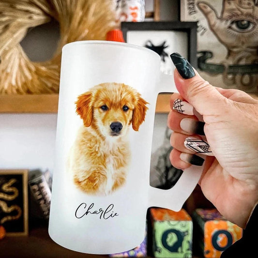 Custom Pet Portrait Frosted Beer Mug 16oz