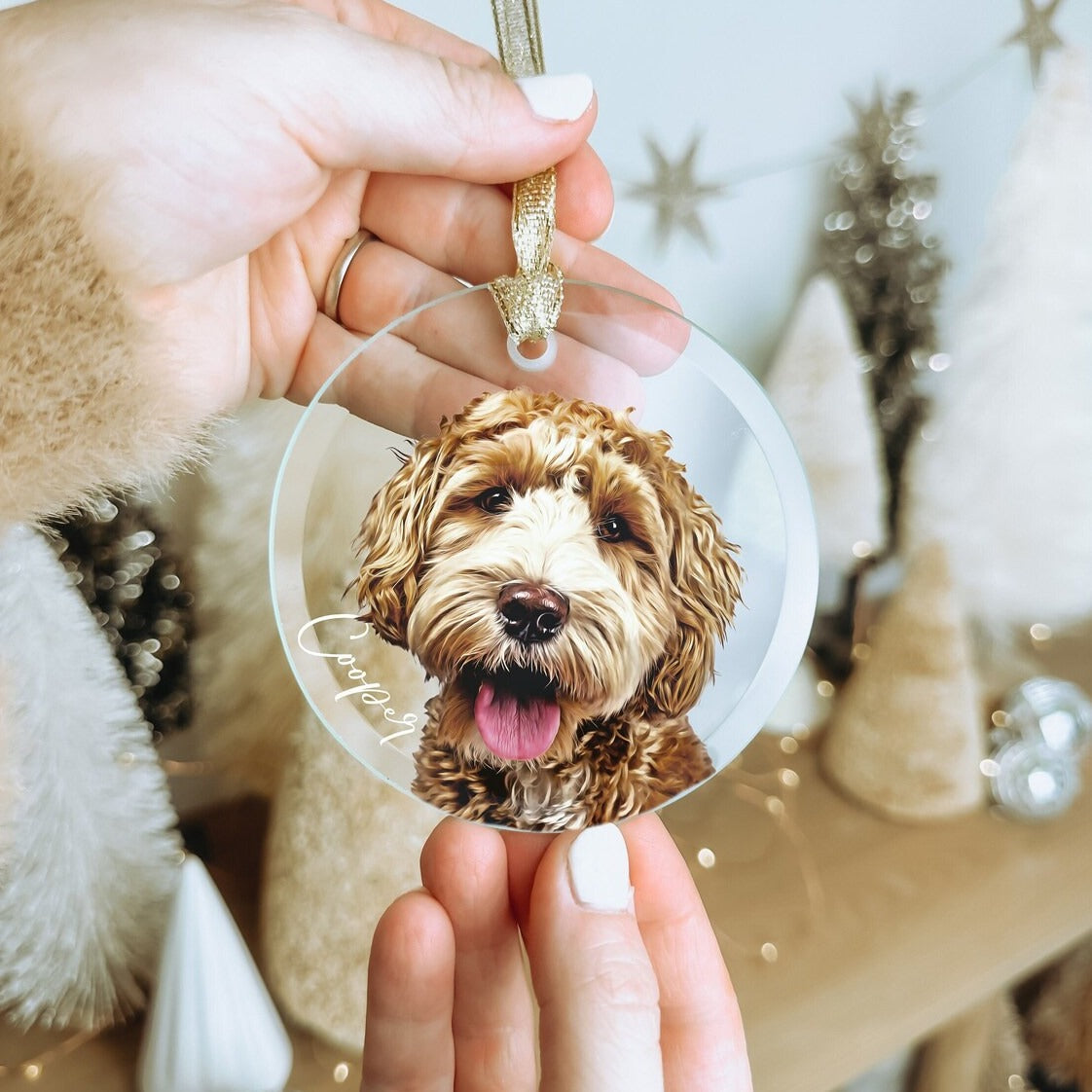 Dog Memorial Christmas Glass Ornament with Photo