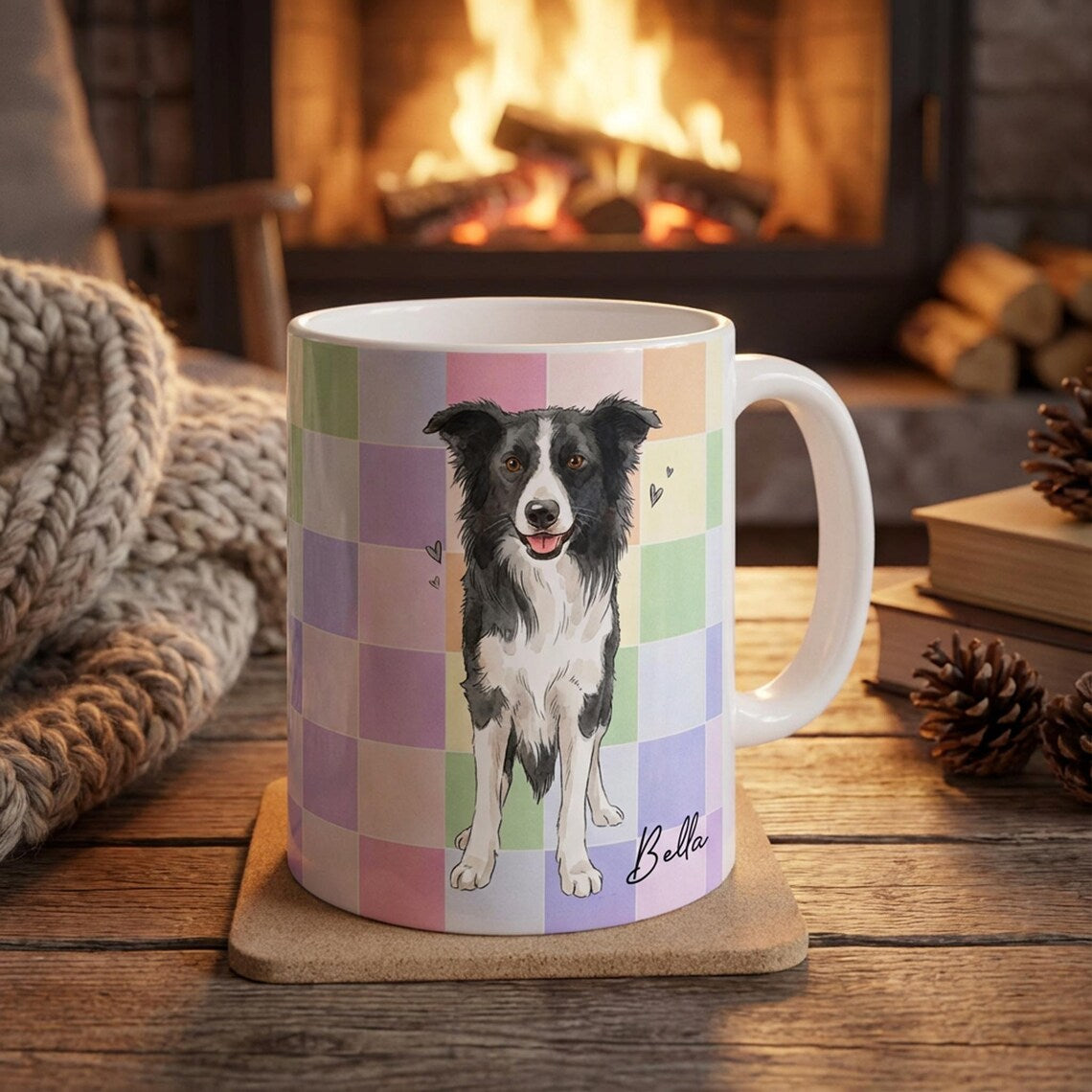 Custom Pet Watercolor Coffee Mug checkered